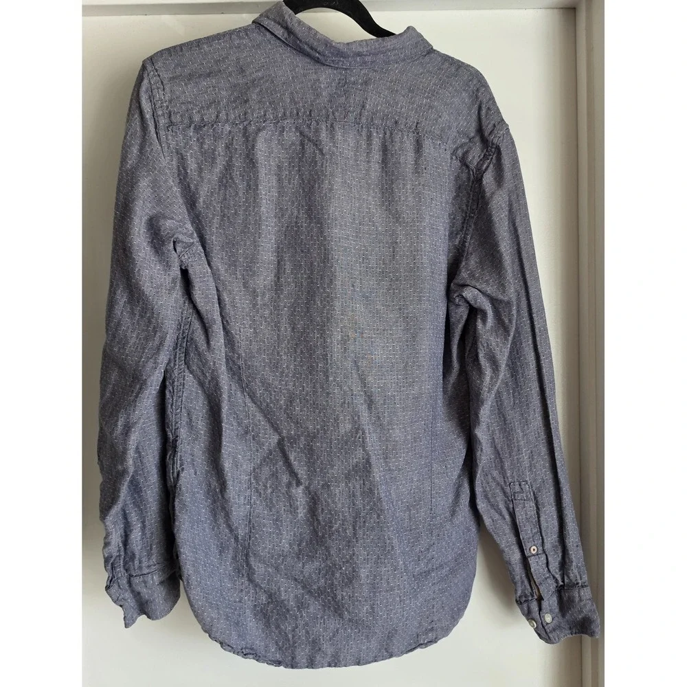 Banana Republic Men Linen Shirt M Blue Dot Long Sleeve Button-Up Classic